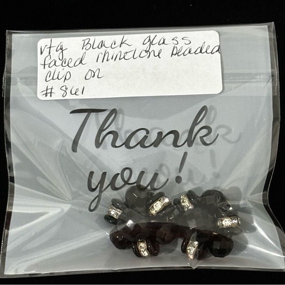 Vintage black faceted beads with rhinestones clip on earrings - Picture 7 of 7